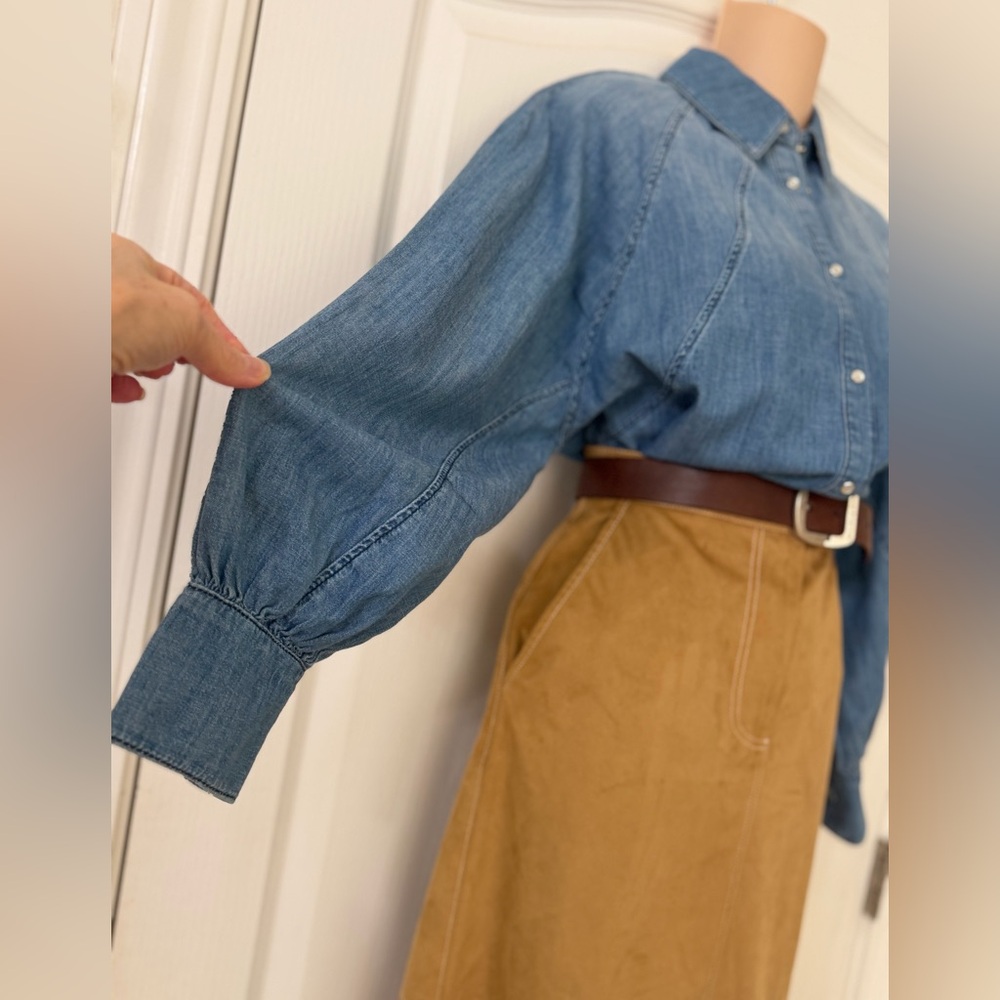 Staud Caramel Tan Poly Suede Retro Midi Maxi Pencil Column Skirt, Size 2 EUC - Picture 2 of 15